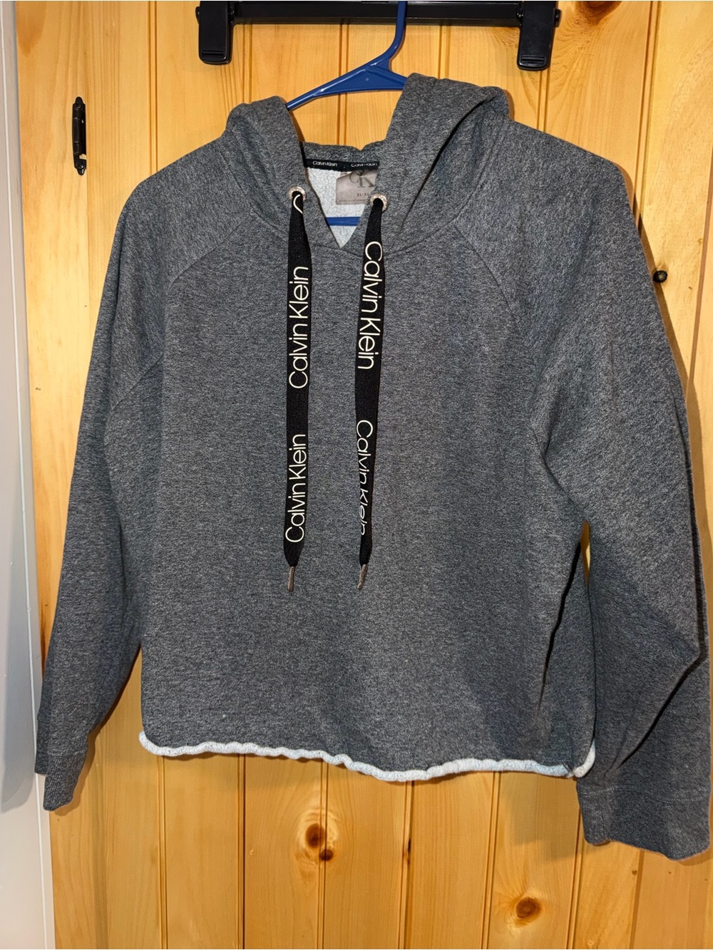 Calvin Klein Gray Cropped Hooded Pullover Sweatshirt- Size XL- Read